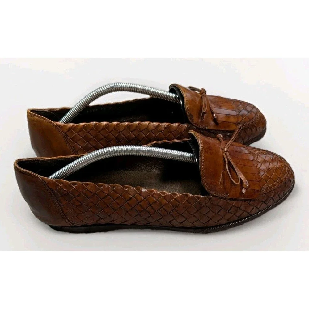 BRAGANO By COLE HAAN VINTAGE ITALIAN LOAFERS SIZE 11 WOVEN COGNAC LEATHER SHOES